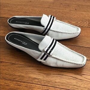Kenneth Cole NY White Leather Kitten Heel Mules, Like NEW, Size 7.5